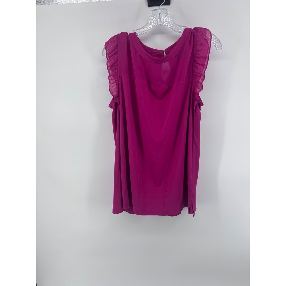 Worthington‎ Woman 1X Purple Sleeveless Top Ruffle Detail Keyhole Casual